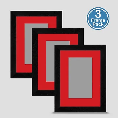 Photo Frame Black 7x5 Inch Multi Pack X3 Incl Bright Red Mount 5x3 Print Art • £26