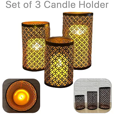 3 Metal Candle Holders Pillar Candle Bronze Candlestick Holder For Garden Decor • £16.61