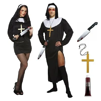 Killer Zombie Nun Priest Couples Costume Ladies Mens Halloween Fancy Dress UK • £12.79