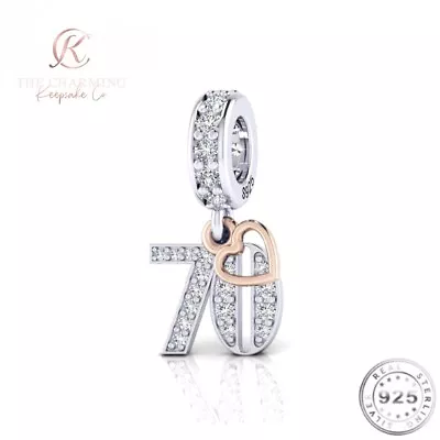 70th Birthday Charm Genuine 925 Sterling Silver & Rose Gold - 70 Years Gift • £16.99