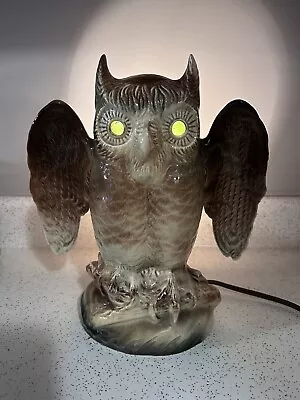 Vtg 11.5  KRON Ceramic Owl TV Lamp Lighted Eyes Texans Inc Spooky Nightlight • $110