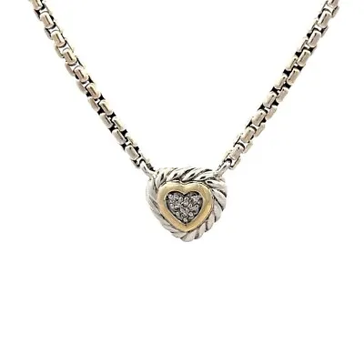 David Yurman Heart Necklace Sterling Silver 18k Yellow Gold Box Chain • $669