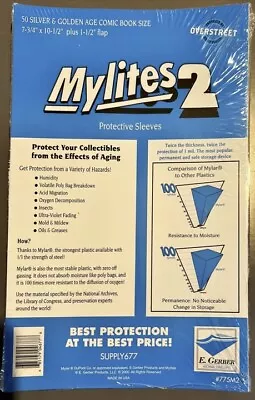 $31.95 • Buy 50 E Gerber Mylites 2 Mylar Comic Bags 775M2 Silver/Gold Size 7-3/4  X 10-1/2 