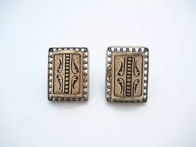 Vintage Gold Filled Rectangular Etched Scroll Enamel Pattern Cuff Links • $26.24