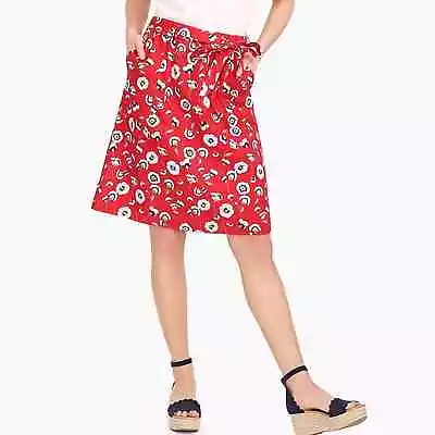 NEW J. Crew Bow Waist Linen Blend Skirt Red White Floral Print Pockets Sz Small • $37