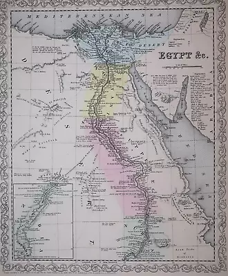 1857 Desilver / Mitchell's Atlas Map ~ EGYPT ~ Free S&H ~Inv#275 • $20
