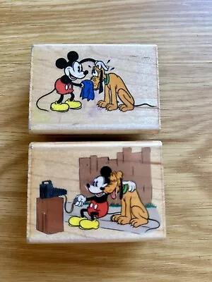 2 Disney Mickey Mouse Pluto Rubber Stamp RUBBER STAMPEDE Say Cheese The Sniffles • $10.50