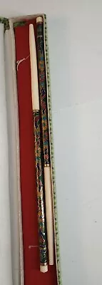 Vtg Cloisonne Soapstone Chopsticks In Original Box Green Multicolor Floral  • $35