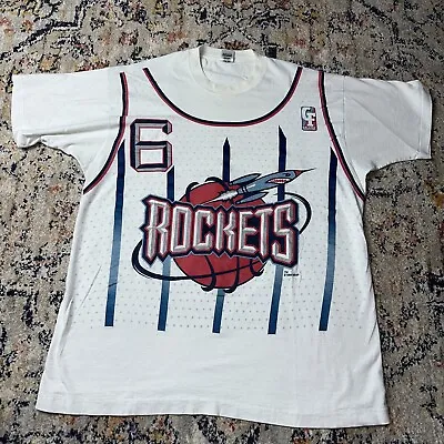 Vintage 1994 Houston Rockets Big Print Logo T Shirt Size XL White • $14.99