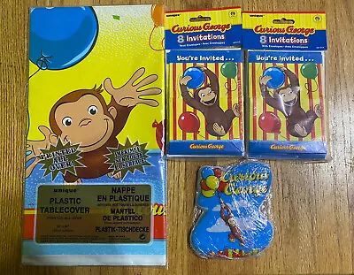 Curious George Party Supplies - Plastic Tablecover Cake Topper 16 Invitations • $8.99