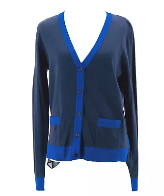 CAbi #5016 Women's Navy Cobalt Blue Michelle Chiffon Back Cardigan Size Medium • $5
