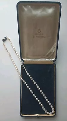 Vintage Mikimoto Graduated Pearl Necklace 20  Long Silver Clasp Original Box • $450