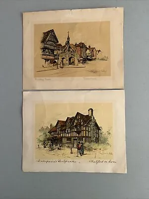 2 MARJORIE C.BATES Colored PRINTS Poultry Cross/Shakespeare's Birthplace • $15