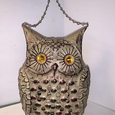 Hanging Metal Owl Lantern Shabby Paint Candle Light Holder Garden Patio Decor • $33.77
