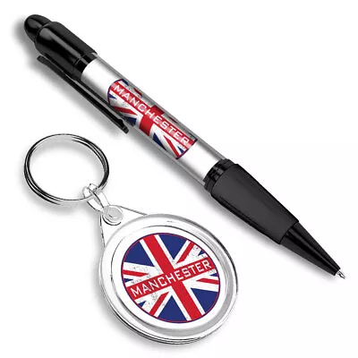 1 Ballpoint Pen & 1 Keyring Set Manchester England Flag Circle #59478 • £5.99