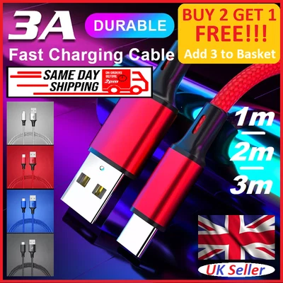 £3.99 • Buy Type C Cable For Samsung S8 S9 S10+ S20+ Charging Fast Charger Phone Lead USB-C