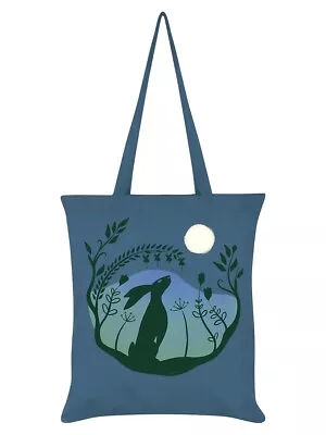 HARVEST MOON Blue Tote Bag: Hare Moon Gazing Rabbit Cotton Nature Shopping Gift • £8.95