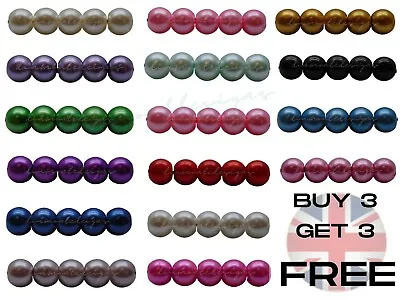 £1.99 • Buy ❤  GLASS PEARL BEADS ROUND 200x 4mm 100x 6mm 50x 8mm 25x10mm BEAD PEARLS UK