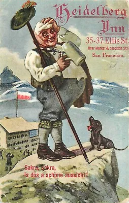 Advertising Postcard Heidelberg Inn San Francisco Man Drinks Beer Dachshund Dog • $11.87