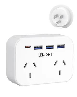 $26.99 • Buy LENCENT AU To US Travel Adapter Fuse Converter Adaptor W/ 2 Outlets 3 USB Type C
