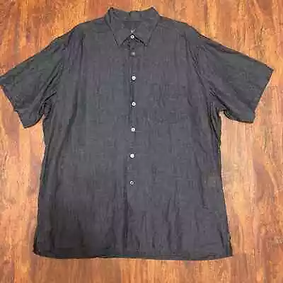 Ermenegildo Zegna XXL Linen Short Sleeve Shirt Black/Dark Gray • $50