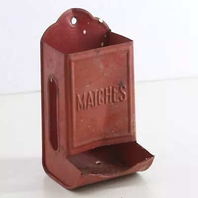 Kitchen Tin Wooden Matches Box Holder Wall Mount Red Vintage • $22.95