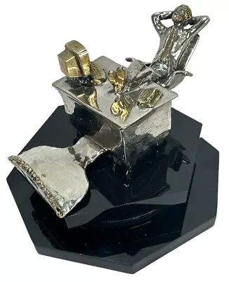 Yaacov Heller  The Boss  Signed Silver & Gold Statue Card Holder Spinning Base • $449