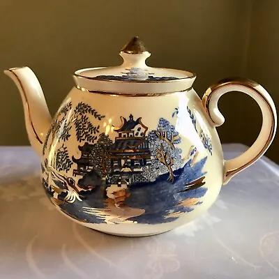 Vintage Gibson Staffordshire England Blue Willow Mandarin Teapot Fine China • $38