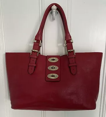 MULBERRY Vintage Red Leather Brynmore Triple Postman’s Lock Tote Shoulder Bag L • £80