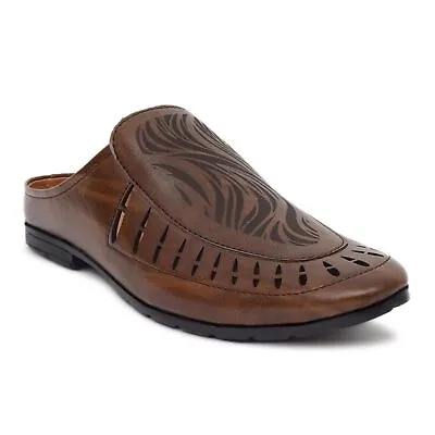 Indian Men's Brown Fully Nagra Faux Jutti Leather Ethnic Style Lofer Mojari Shoe • £18.89