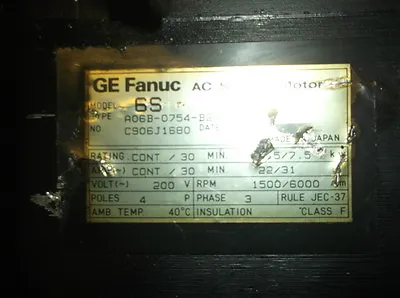 $700 • Buy Ge Fanuc Ac Spindle Motor Model 6s A06b-0754-b200 #3000, 200hp, 4p, 1500 Rpm, 20