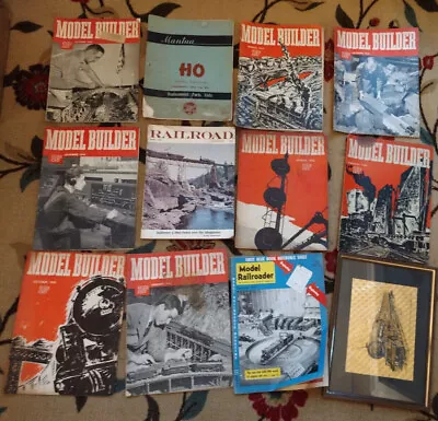 (8) 1940s Model Builder Magazines (3) Railroad Magazines & Foil Trian Picture • $4.99