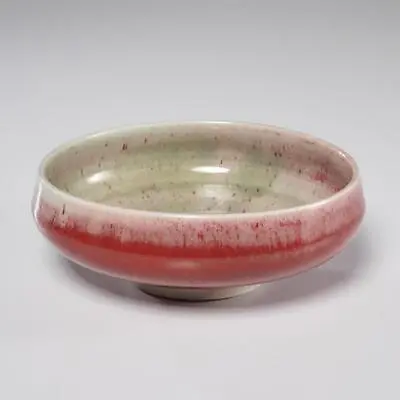 $40 • Buy Bill Stewart Wheel Thrown Studio Art Pottery Red & Pale Green Bowl, Signed 1980s
