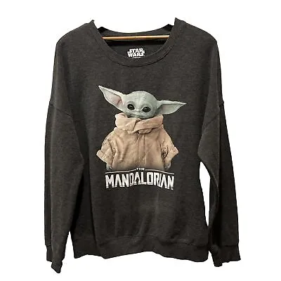 Baby Yoda Star Wars The Mandalorian Women’ Large Sweater Black/Gray Iron On Logo • $13.25