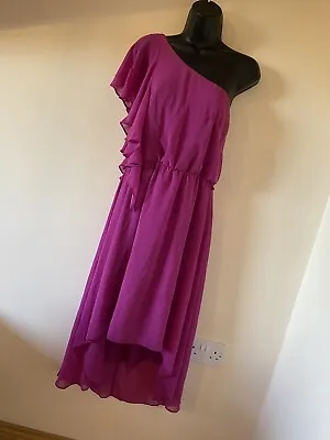 Magenta Frill One Shoulder Asymmetric Dress Size 12 • £3.50