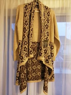 Alpaca Wool Asiris Handmade High Low Cardigan Jacket Floral O/S Brown Beige Tags • $54.52