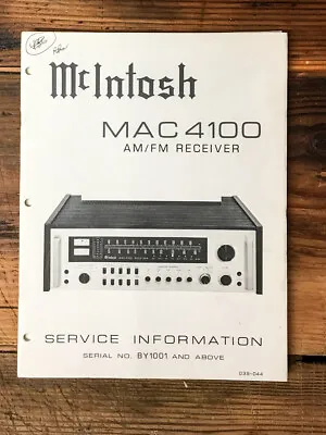 McIntosh MAC 4100 MAC4100 Receiver Service Manual *Original* • $74.97