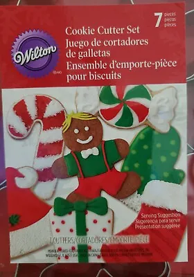 Wilton 7 Christmas Cookie Cutters Candy Cane Gingerbread Man Stocking Mitten • $6.99