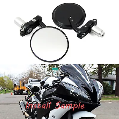 Black 7/8  Bar End Rearview Mirrors HandlerBar Mirrors For Yamaha YZF R6 R1 R1S • $17.65