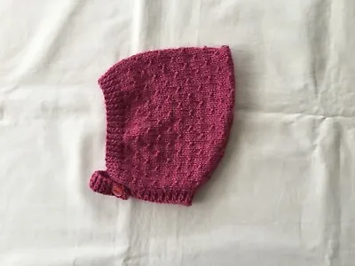 Hand Knitted Baby Vintage Style Pixie Bonnet (3-6 Months) In Raspberry • £7