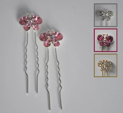 Jewel/ Butterfly Hair Pins X 2. Crystal/rhinestone/diamante. Wedding/party. UK • £4.25