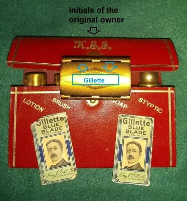 Rare Vintage Gillette Safety Razor Travel Kit Snap Closure Leather Case Complete • $65.99