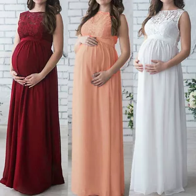 $57.99 • Buy Pregnant Women Lace Long Maternity Dress Gown Sleeveless Photography Props AU