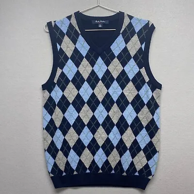 Brookes Brother Fleece Sweater Vest Mens XLarge Blue Argyle Merino Wool Preppy • $33