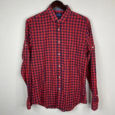 Zara Mans Shirt Plaid Check Red Blue Long Sleeve Large Button Up Slim Fit Cotton • $19.99