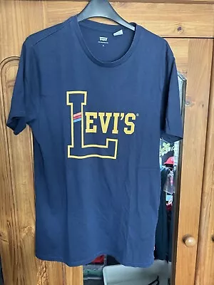 Levis Mens Logo T Shirt Navy Blue Size Medium RRP £35 Limited Edition 501 • £9.99