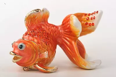 Keren Kopal  Small Gold Fish Trinket Box Decorated With Austrian Crystals • $0.99