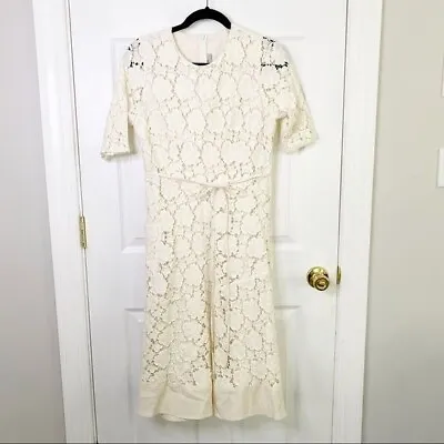 MORGAN LEFAY New York Cotton Blend Off White Lace Pockets Midi Dress Size L • $140.39