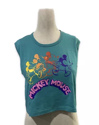 Vintage 1986 Mickey Mouse Tank Top Medium Cropped Character Fashions Teal • $35.99