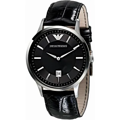 New Emporio Armani Mens Watch Black Dial & Leather Strap Renato Ar2411 Authentic • £69.67